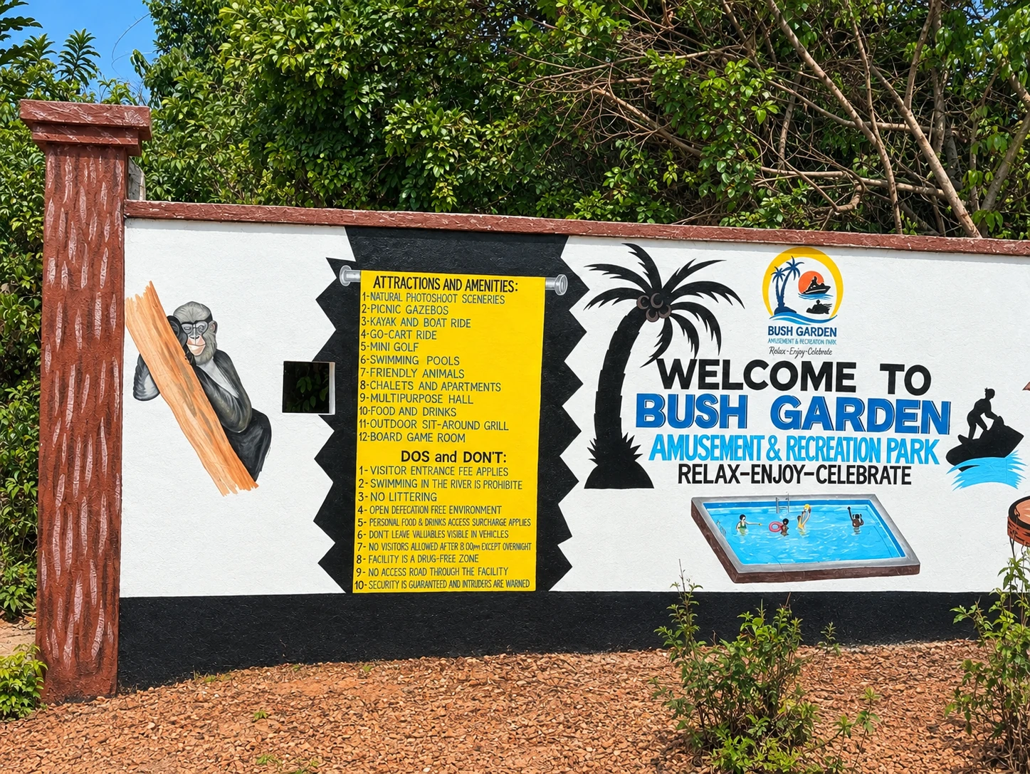 Welcome sign at the Bush Garden entrance
